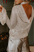 Sequin Mock Neck Drape Open Back Bell Sleeve Lined Top